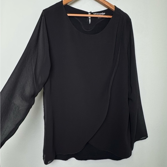 Soft Surroundings Top Belvedere Blouse Sheer Sleeves w/Layers in‎ Black Size XL - Picture 3 of 8